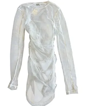 Free People White Sheer Mesh Dress Long‎ Sleeve Size M Layering See Through thumbnail 1