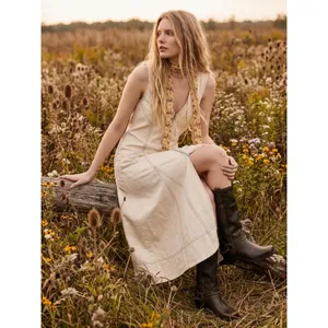 Free People Santino Denim Zip Front Midi Dress in Ecru Medium Minimalist thumbnail 3