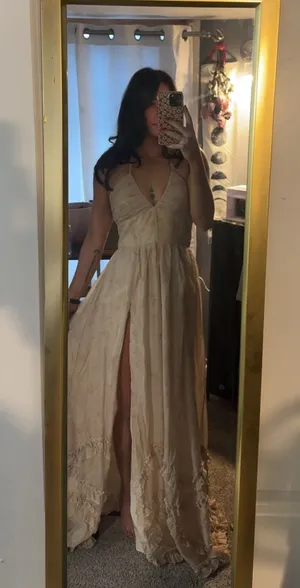 Floral champagne formal dress thumbnail 1