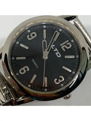 Ltd silver tone black dial quartz analog watch 35mm stretch band 6.5” running thumbnail 3