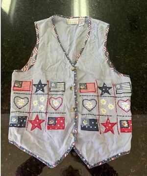 Vintage Casey And Max Patriotic Vest Teacher Embroidered Heart Flags Daisies M thumbnail 1