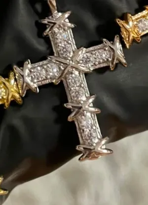 Silver Crystal Cross Pendant Necklace Gold thumbnail 2