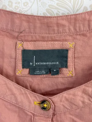 Anthropologie Pink Short Sleeve Button Front Elinor Textured Top - Size - Medium thumbnail 7