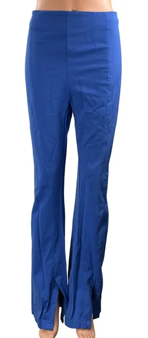 Free People Women's Blue High Waisted Front Slit Flared Leg Trouser Pants Size S thumbnail 1