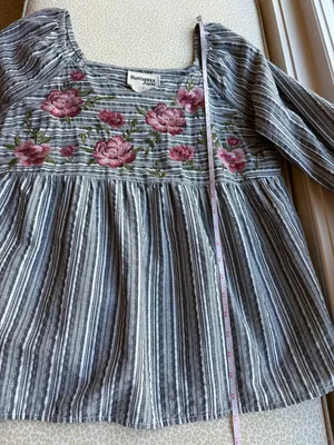 NWT Savanna Jane Striped Peasant Blouse with Pink Floral Embroidery thumbnail 7