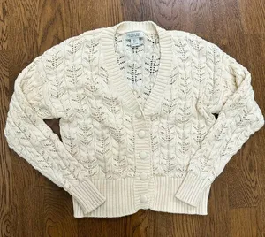 Rachel Zoe chunky button front Knit cream cardigan size small thumbnail 1