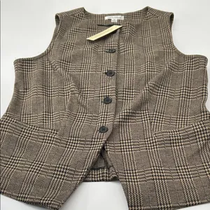 JohnPaulRichard Brown Plaid Blouse Size M thumbnail 6