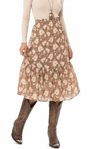 LC Lauren Conrad L Floral Tiered Midi Skirt Cottagecore Fairycore Bohemian Farm thumbnail 1