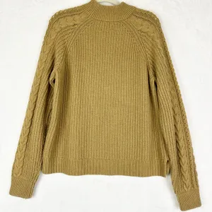 J Crew Women's Pom Pom Cable Knit Sweater Size Large Lambswool Blend Camel thumbnail 3