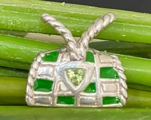 Sterling Silver 925 Green Enameled Peridot Birthstone Purse Bag Pendant 4g. thumbnail 1