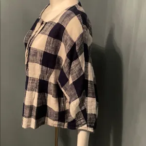 Zara Navy & White Check Linen Blouse size medium thumbnail 7