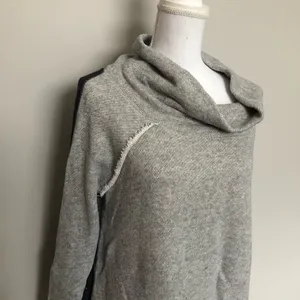 Free People Sweater Cowl Turtleneck Pullover Oversized Mixed Media Raw Grey thumbnail 3
