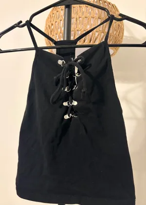 Ambiance Black Lace-Up Halter Camisole thumbnail 1
