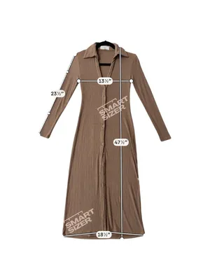 Lucca Brown Ribbed Long Sleeve Button-Down Midi Dress With Collared Neckline S thumbnail 8