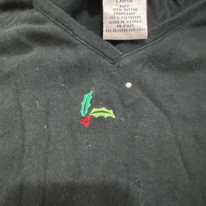 Quacker Factory Black Christmas Shirt Womens with Holly and Beads thumbnail 4