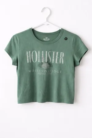 NWT Hollister Mountain Lodge Graphic Crop Tee - Sage Green - Size Small thumbnail 2