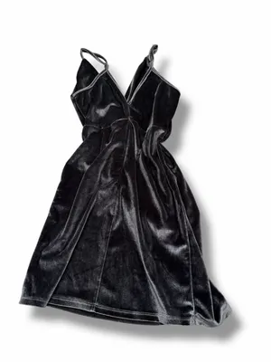 2Love V-Neck Velvet Faux Wrap Mini Dress in‎ Charcoal Grey Black thumbnail 2