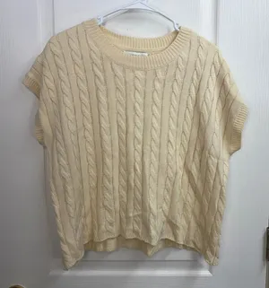 Aiwee‎ Fashion cream cable knit soft Crewcut acrylic relaxed stretch sweater M thumbnail 1