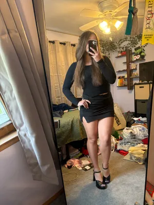 Rouched black mini skirt with slit and shorts thumbnail 3