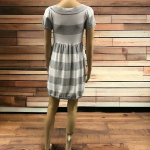 Pink Rose Premium Quality Grey White Striped Short Sleeve Knit Mini Dress Large thumbnail 6
