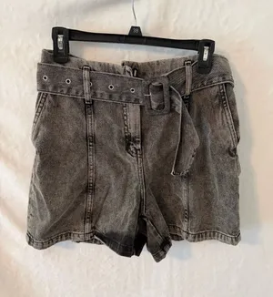 Zara Washed Grey High-Waist Belted Denim Shorts thumbnail 1