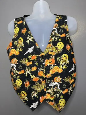 Vintage Basic Editions Suit Vest Womens Large Black Halloween Button Front Lined thumbnail 1