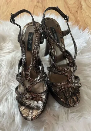 WHBM Karley Copper Metallic Strappy Platform Heels SZ 7.5 thumbnail 1