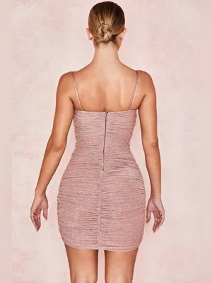 House of CB Ella Pale Pink Sparkle Mesh Mini Dress XS thumbnail 5