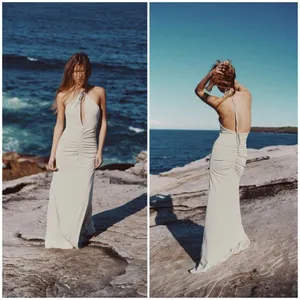 NEW Zara LONG Ruched Keyhole DRAPED HALTER Maxi DRESS Gown Size XS thumbnail 4