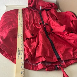 H! By Henry Holland Red‎ Hooded Windbreaker Poncho Jacket Womens Size 10 Zip Up thumbnail 8