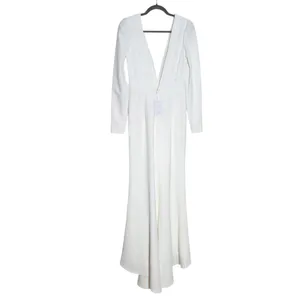 Lulus White Long Sleeve Mermaid Wedding Dress with Deep V-Neck NWT Size Small thumbnail 3