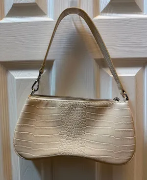 JW Pei Croc-Embossed Cream Shoulder Bag with Detachable Strap thumbnail 1