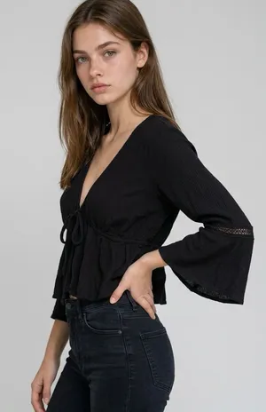 Ambiance Top Womens XS Flared Sleeve Cropped Witchy Goth Boho Dark Fairy Y2K thumbnail 1