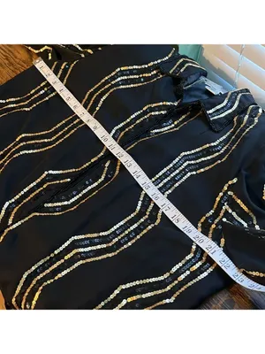 Vintage Evening mini dress Black Gold Heavy Sequin Formal Jacket Blazer Formal thumbnail 6