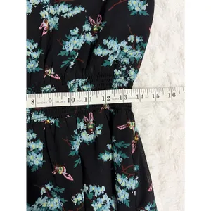 J. Crew Black Botanical Bees Print Smocked Waist Ruffle High Neck Midi Dress M thumbnail 8