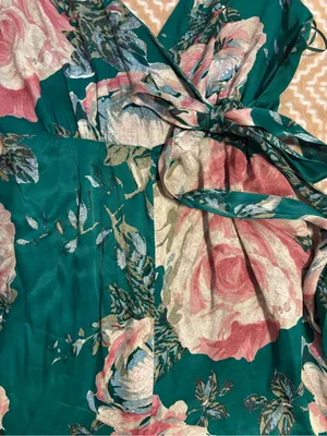 Free People Teal Floral Wrap Jumpsuit with Tie Waist thumbnail 4