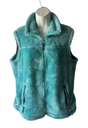 Free Country Teal Plush Fleece Vest L Cozy High Collar Full Zip Outdoor Layer thumbnail 1