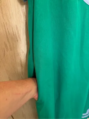 Entro green dress with contrasting light blue trim and notched V-neckline thumbnail 4