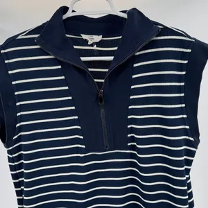 Entro Navy and White Striped Mini Dress sleeveless ribbed coastal nautical M thumbnail 3