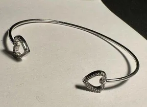 Women’s Silver Tone Brass JCM CZ China Heart Cuff Bangle Bracelet 7 Inch thumbnail 1