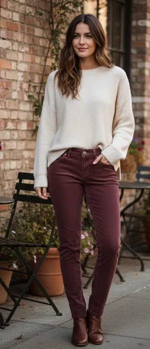Free People Corduroy Pants Burgundy Wine Skinny Retro Boho Womens Size 28 thumbnail 1