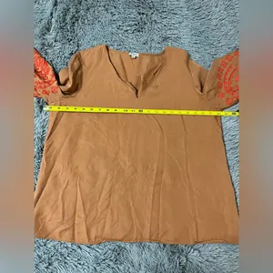 Cremieux Women’s Caramel Long Sleeve Boho Red Embroidered Pullover Shirt Size L thumbnail 6