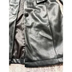 Avec Les Filles Black Faux Leather Long Blazer Jacket Button Down Coat XS thumbnail 10