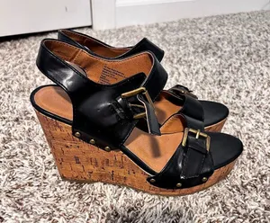 Aldo Women's Cork Wedge Sandals in Black thumbnail 1
