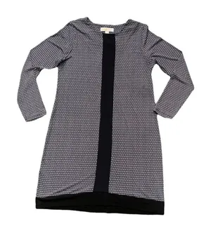Michael Kors Black and White Diamond Sheath Dress Long Sleeve Stripe Size Medium thumbnail 1