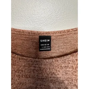 SHEIN Womens Brown Marled Knit Floral Ruffle Sleeve Top Crew Neck Size L thumbnail 2