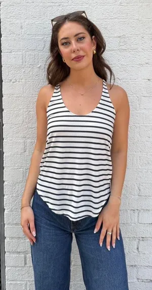 NWT Zara white + navy striped tank top Size M #summer #basics #beach thumbnail 1