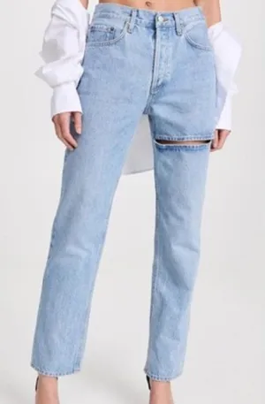 Agolde Lana Slice Jeans Wide/Straight Leg High Rise Light Blue Denim 28 thumbnail 1