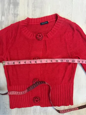 madison leigh Red Cropped Knit Cardigan with Decorative Buttons thumbnail 5