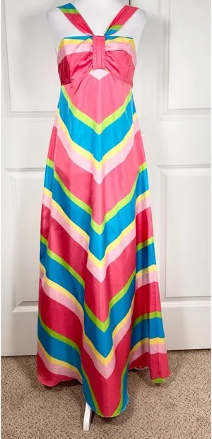 Lilly Pulitzer Melissa Silk Maxi Dress Chevron Resort Cruise Halter Palm Beach 4 thumbnail 1